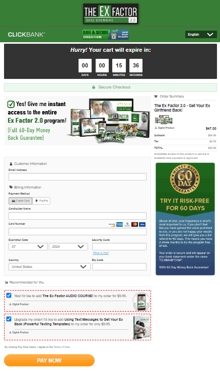 The Ex Factor 2.0 Checkout Page